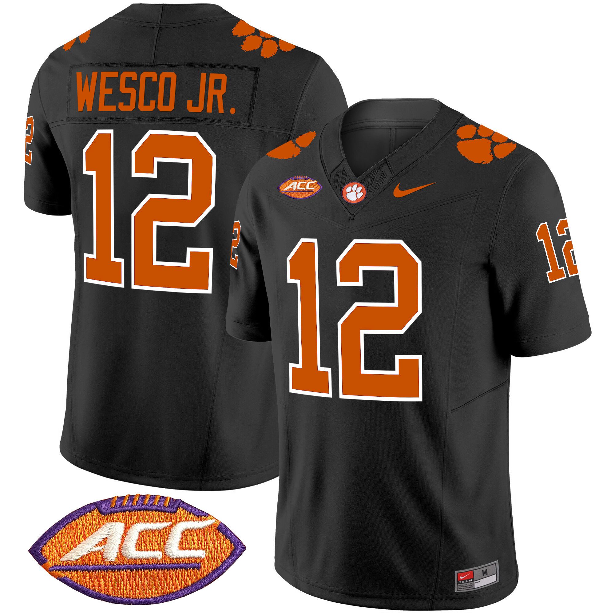 Men Clemson Tigers #12 Wesco jr Black 2024 Nike Vapor Limited NCAA Jersey style 1